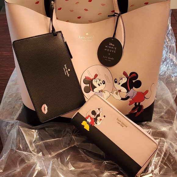 NWT Kate Spade x Disney Minnie Reversible Large Tote and Wallet - Picture 1 of 8